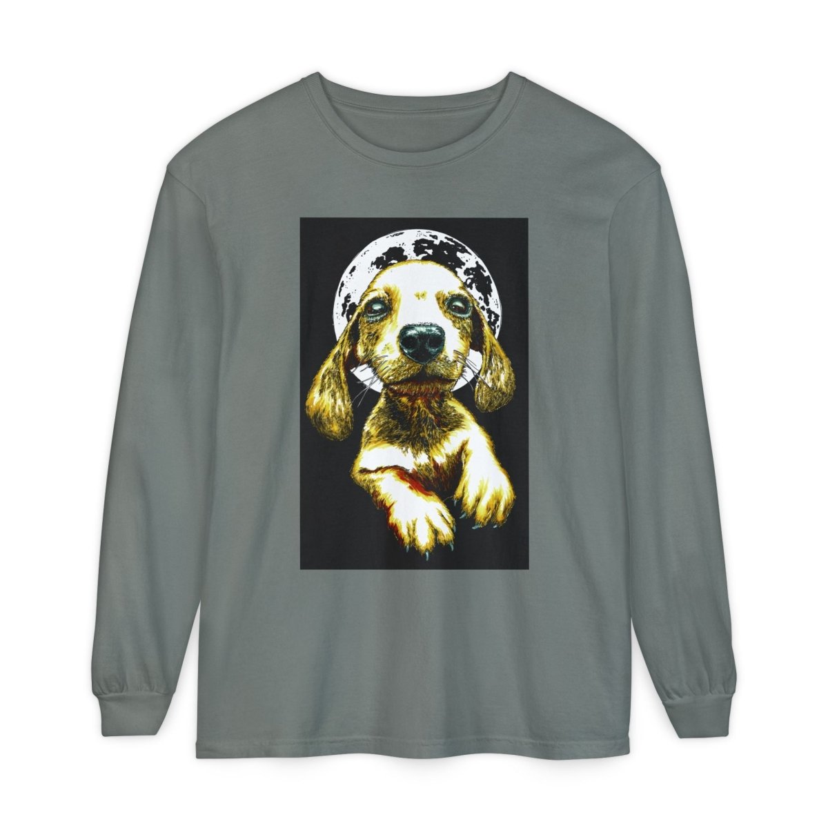 Moonlit Puppy Long Sleeve T-Shirt - Unisex Dog Lover Apparel - Curran Artworks