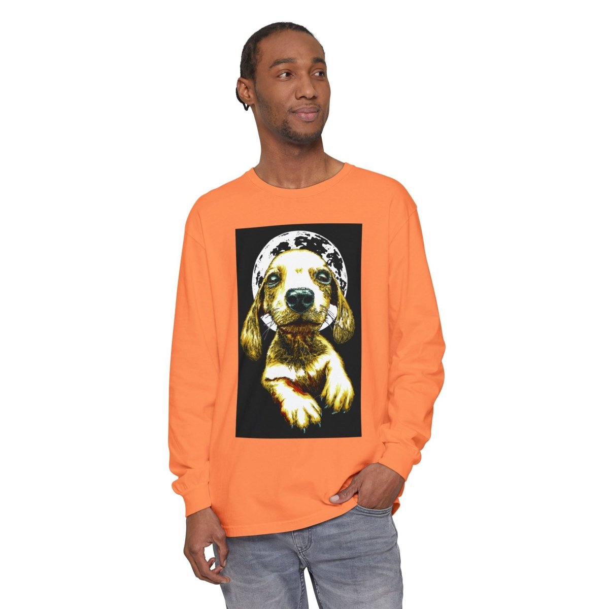 Moonlit Puppy Long Sleeve T-Shirt - Unisex Dog Lover Apparel - Curran Artworks