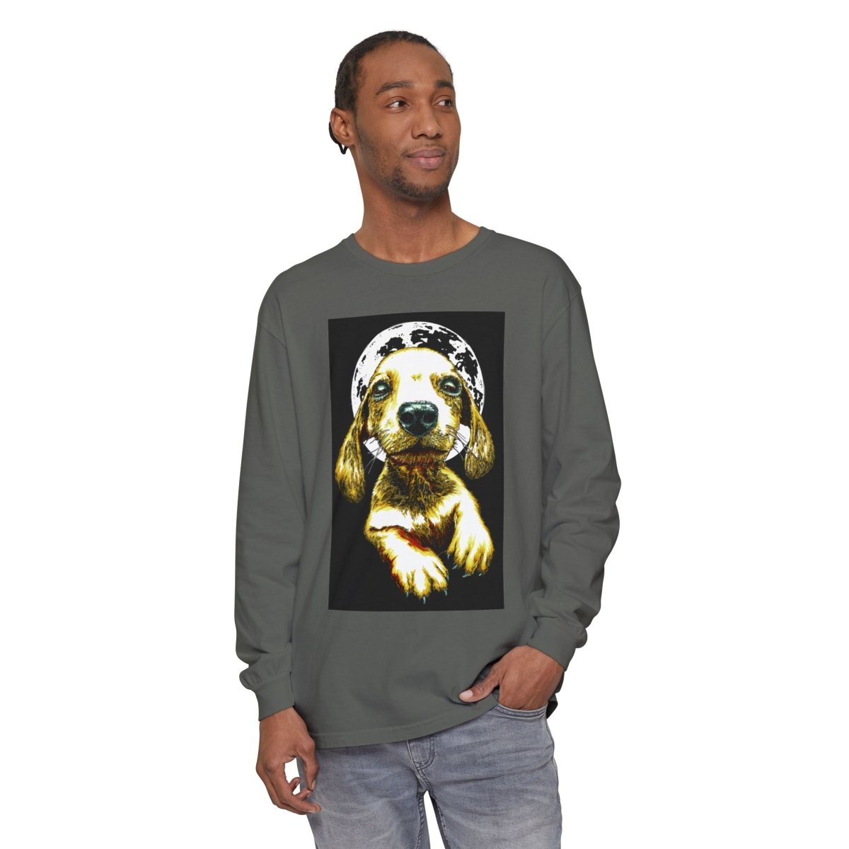 Moonlit Puppy Long Sleeve T-Shirt - Unisex Dog Lover Apparel - Curran Artworks