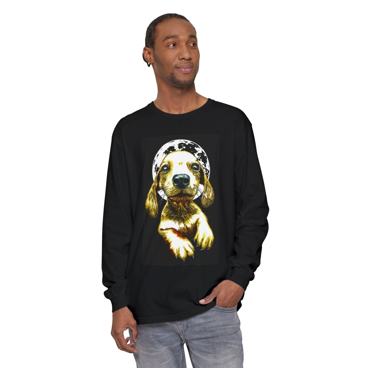 Moonlit Puppy Long Sleeve T-Shirt - Unisex Dog Lover Apparel - Curran Artworks
