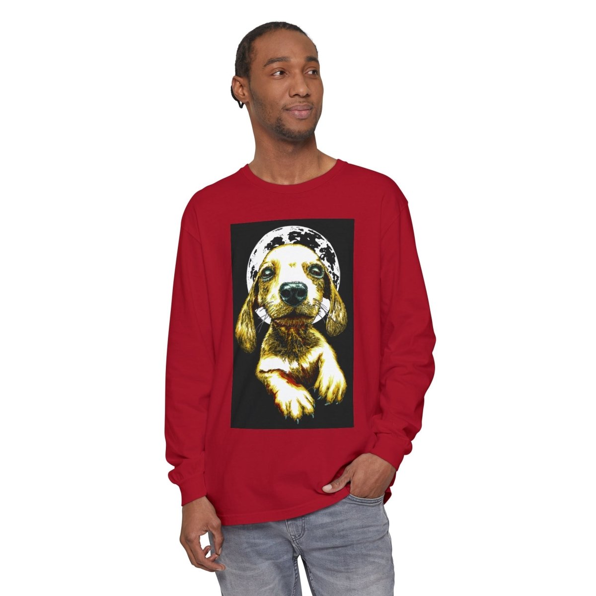 Moonlit Puppy Long Sleeve T-Shirt - Unisex Dog Lover Apparel - Curran Artworks