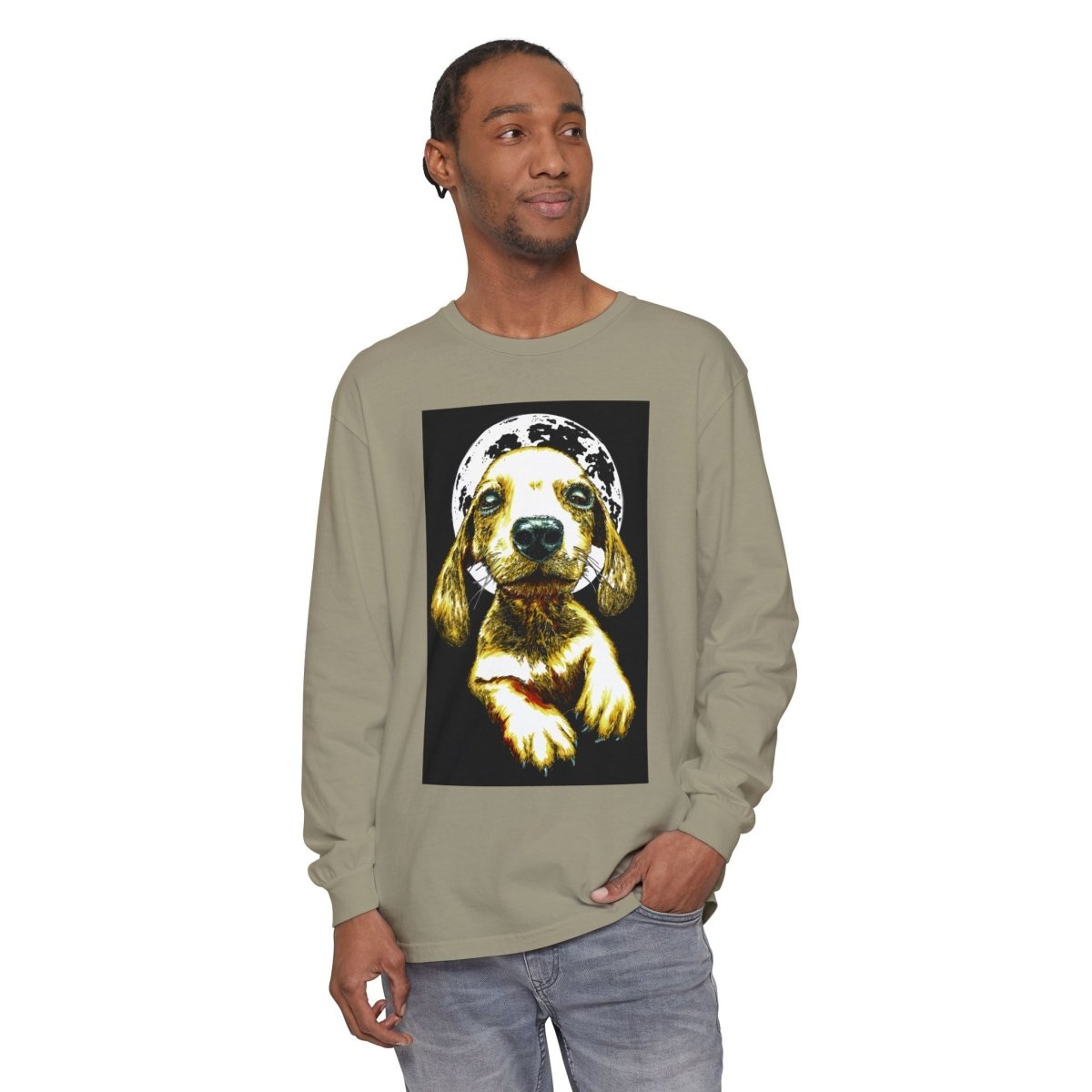 Moonlit Puppy Long Sleeve T-Shirt - Unisex Dog Lover Apparel - Curran Artworks
