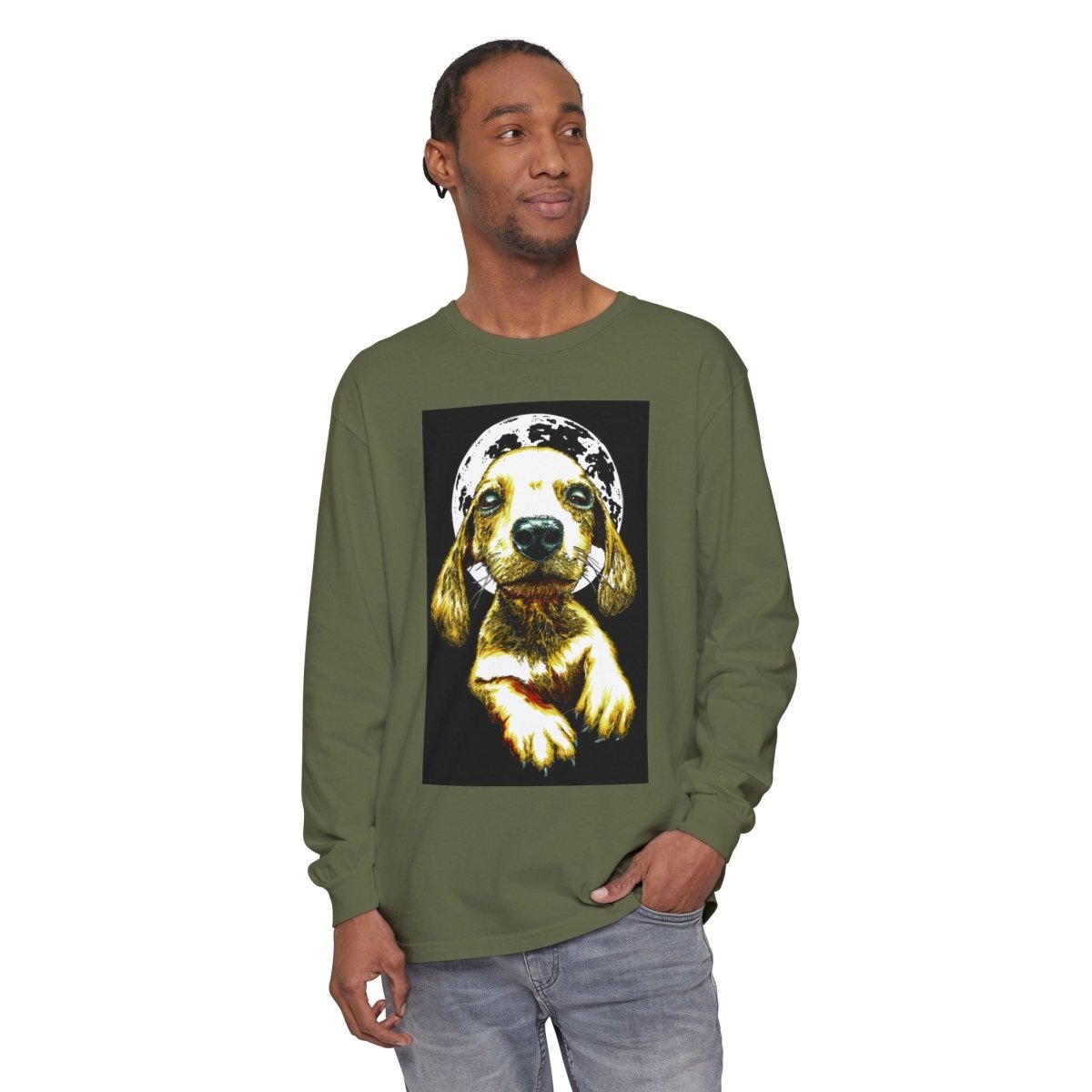 Moonlit Puppy Long Sleeve T-Shirt - Unisex Dog Lover Apparel - Curran Artworks