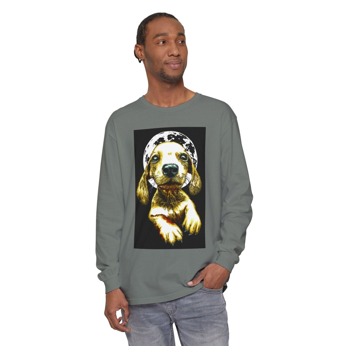 Moonlit Puppy Long Sleeve T-Shirt - Unisex Dog Lover Apparel - Curran Artworks