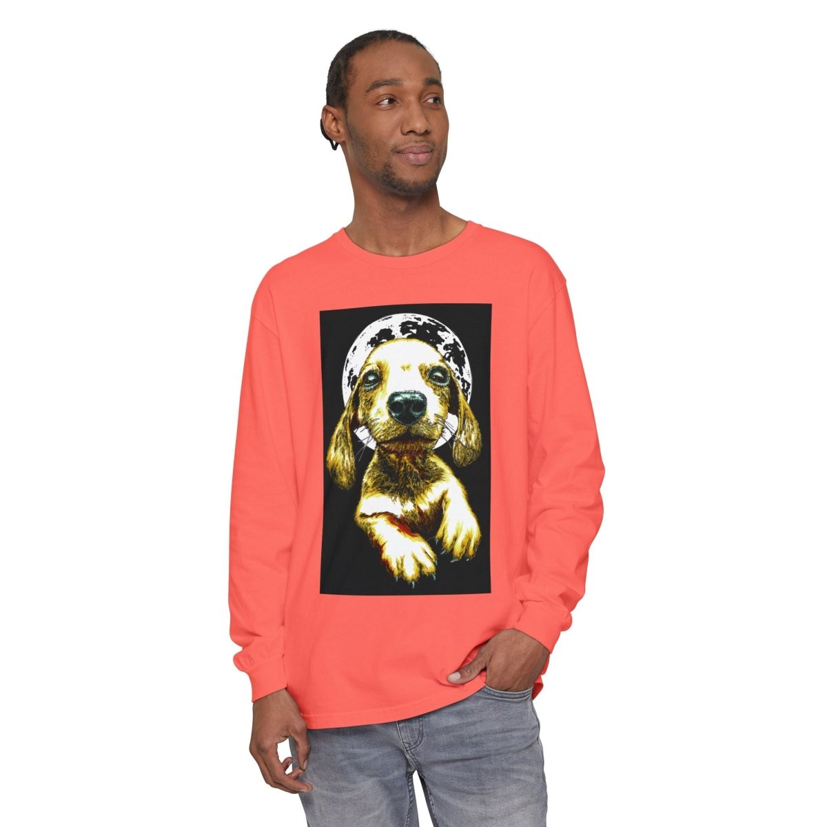 Moonlit Puppy Long Sleeve T-Shirt - Unisex Dog Lover Apparel - Curran Artworks