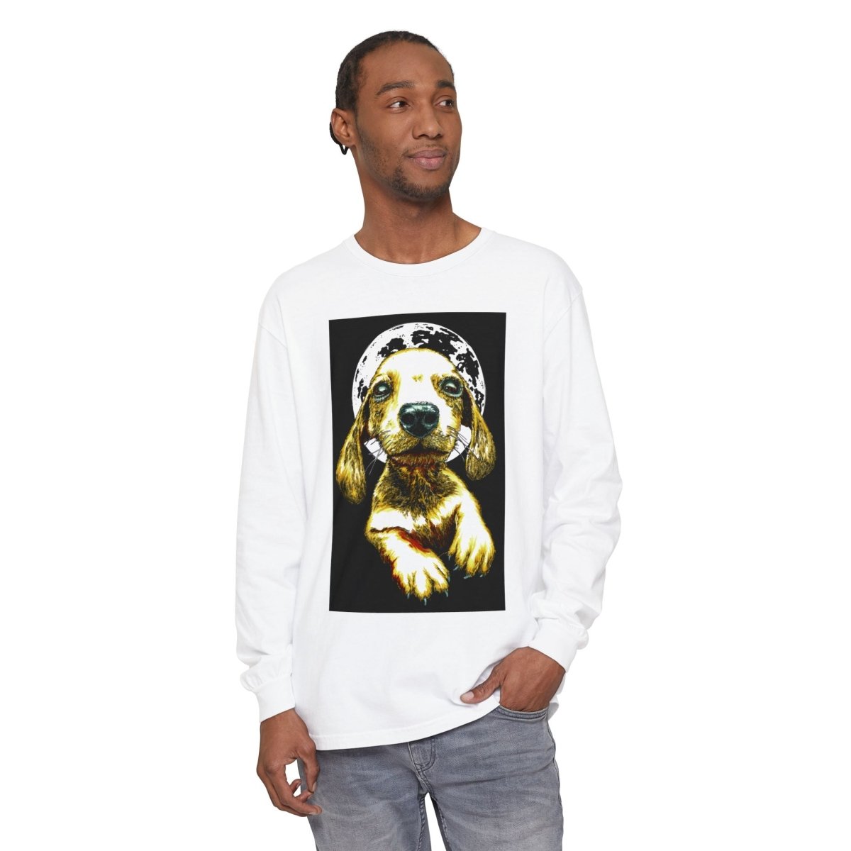 Moonlit Puppy Long Sleeve T-Shirt - Unisex Dog Lover Apparel - Curran Artworks