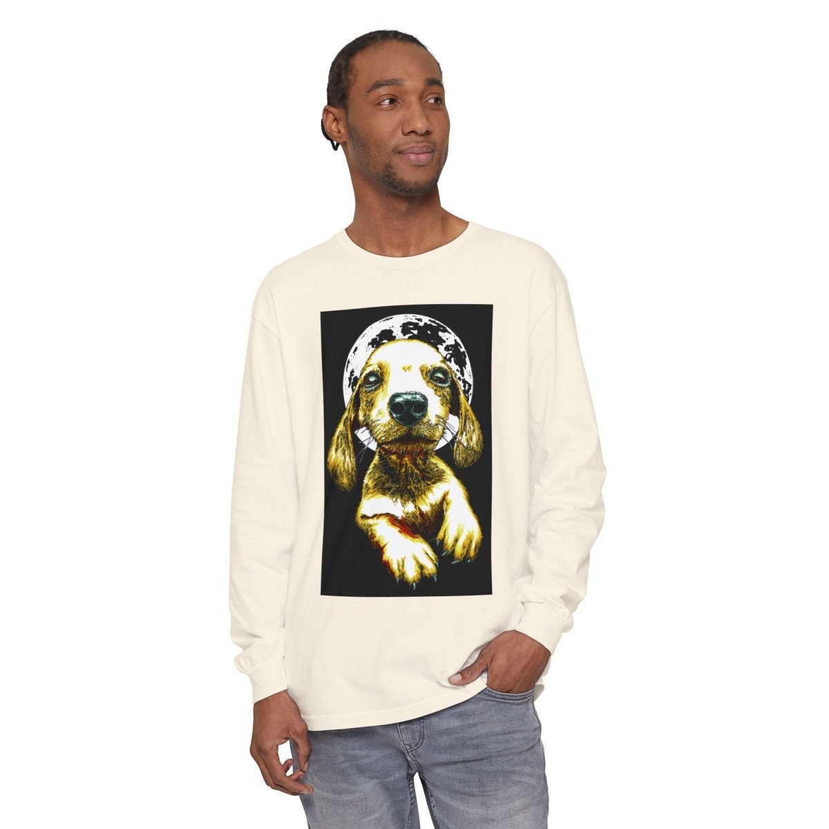Moonlit Puppy Long Sleeve T-Shirt - Unisex Dog Lover Apparel - Curran Artworks