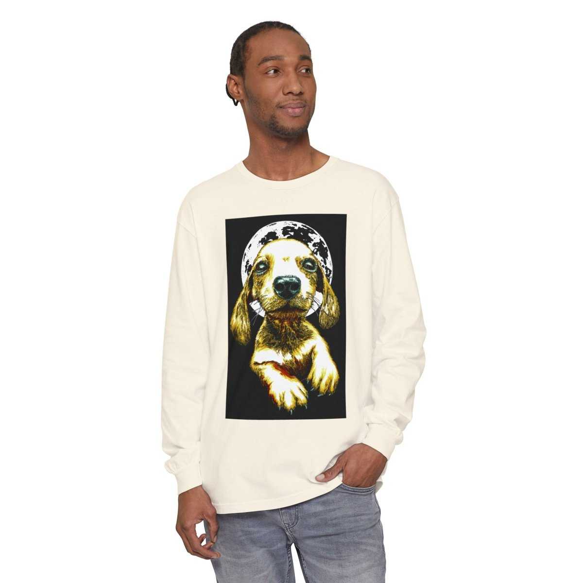 Moonlit Puppy Long Sleeve T-Shirt - Unisex Dog Lover Apparel - Curran Artworks