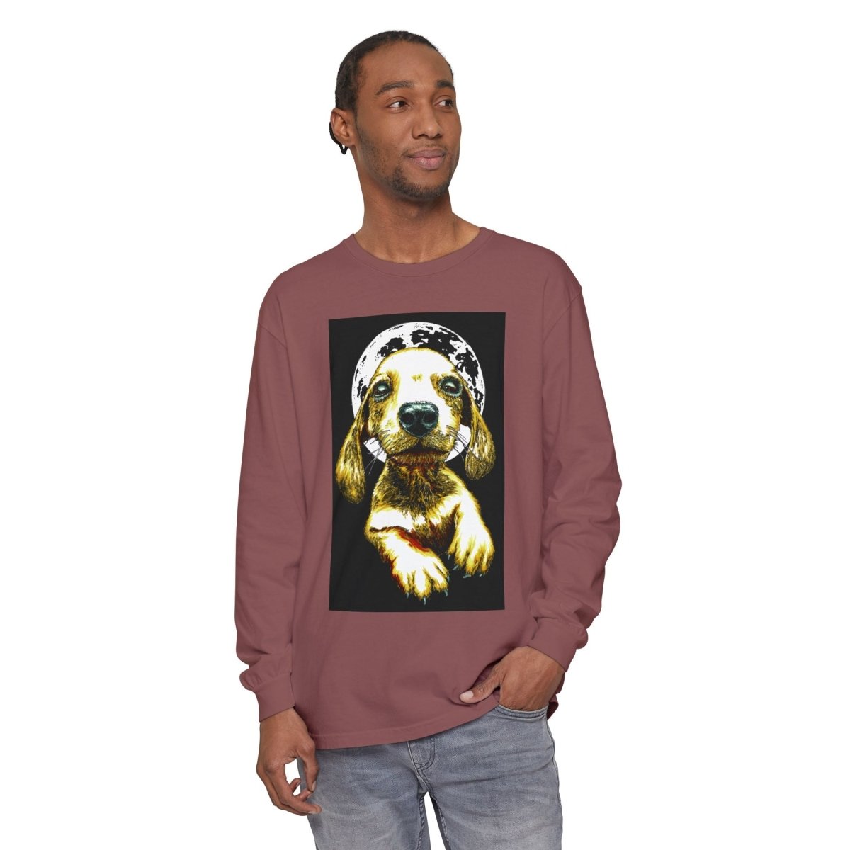 Moonlit Puppy Long Sleeve T-Shirt - Unisex Dog Lover Apparel - Curran Artworks
