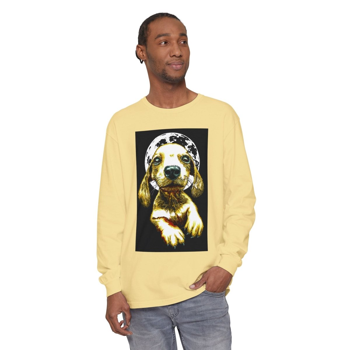 Moonlit Puppy Long Sleeve T-Shirt - Unisex Dog Lover Apparel - Curran Artworks