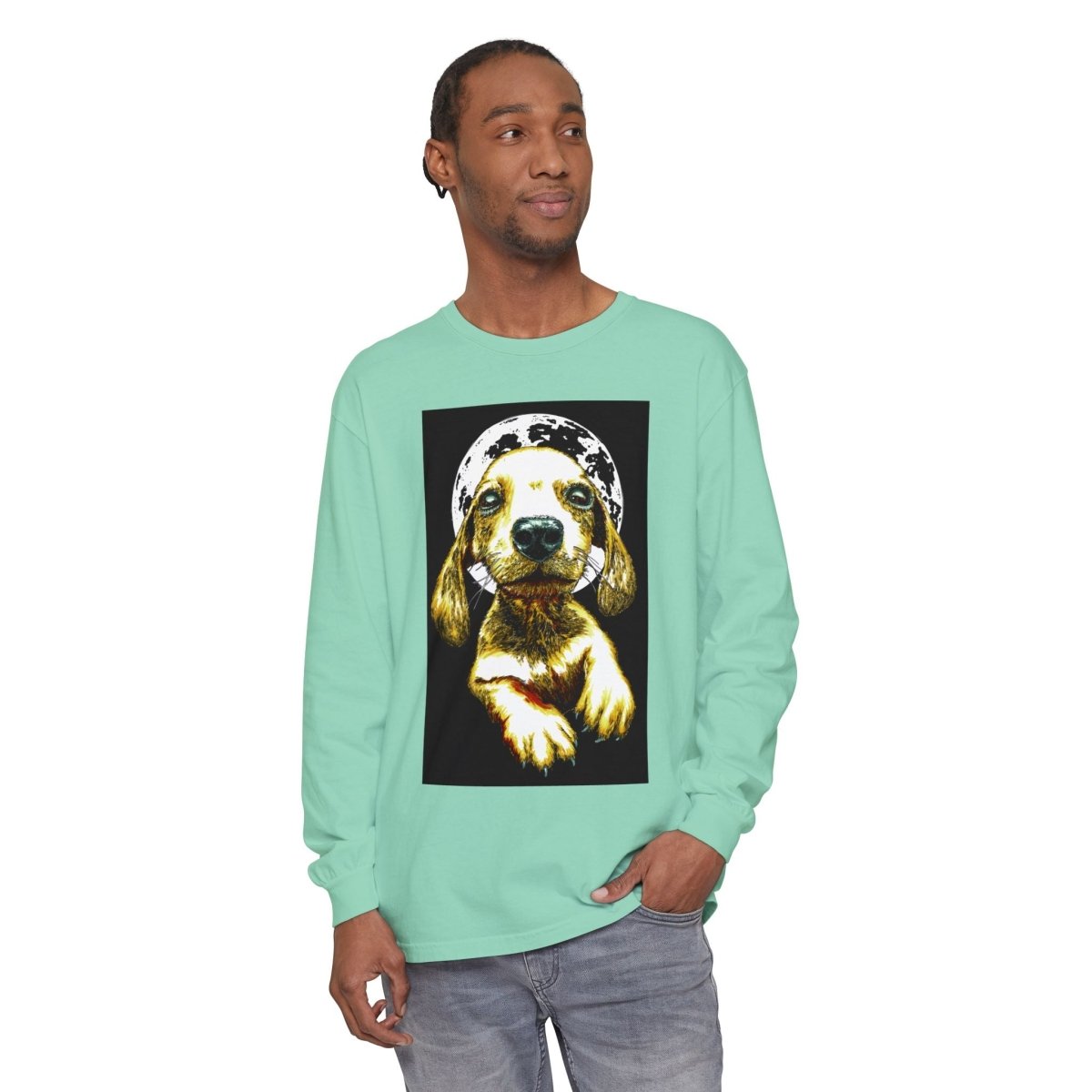 Moonlit Puppy Long Sleeve T-Shirt - Unisex Dog Lover Apparel - Curran Artworks