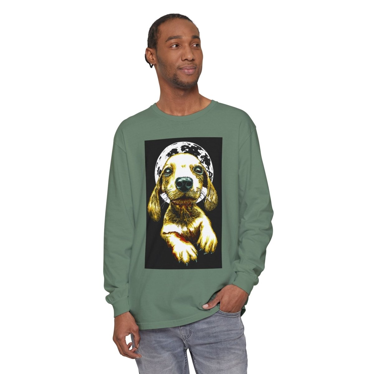 Moonlit Puppy Long Sleeve T-Shirt - Unisex Dog Lover Apparel - Curran Artworks