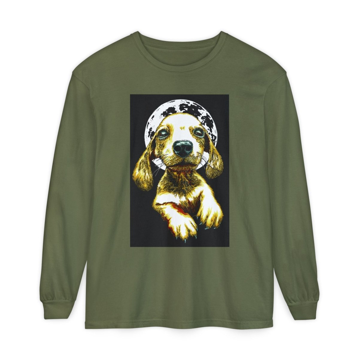 Moonlit Puppy Long Sleeve T-Shirt - Unisex Dog Lover Apparel - Curran Artworks
