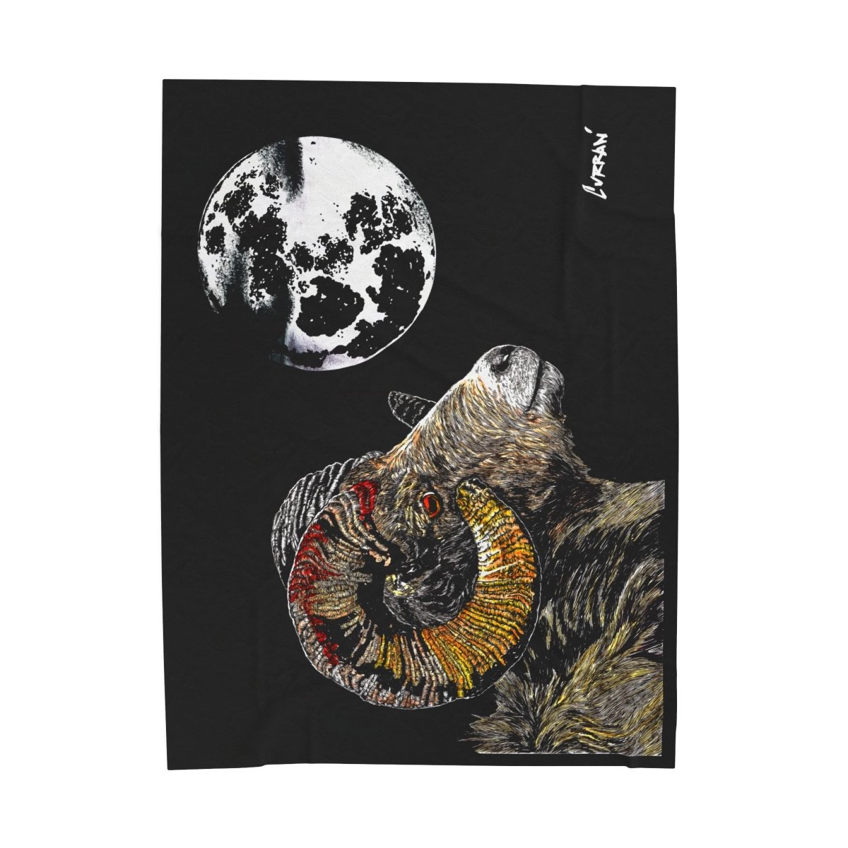 Moonlit Ram Plush Blanket - Cozy Wildlife Decor - Curran Artworks