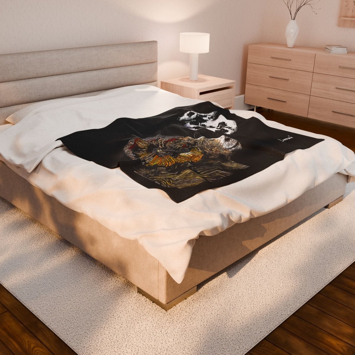 Moonlit Ram Plush Blanket - Cozy Wildlife Decor - Curran Artworks