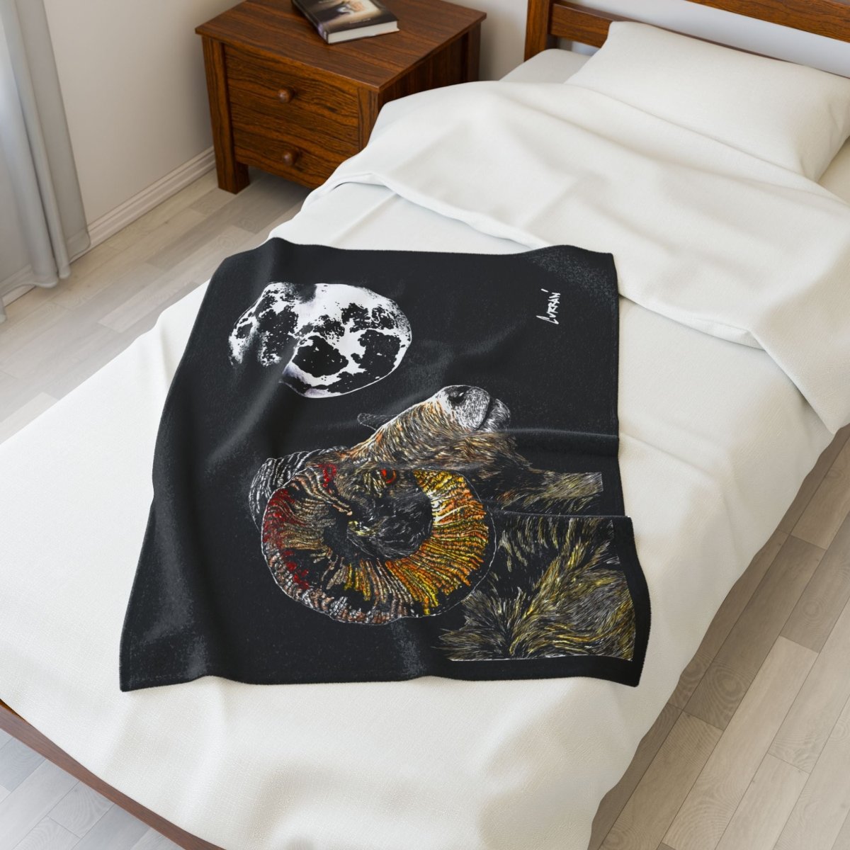 Moonlit Ram Plush Blanket - Cozy Wildlife Decor - Curran Artworks
