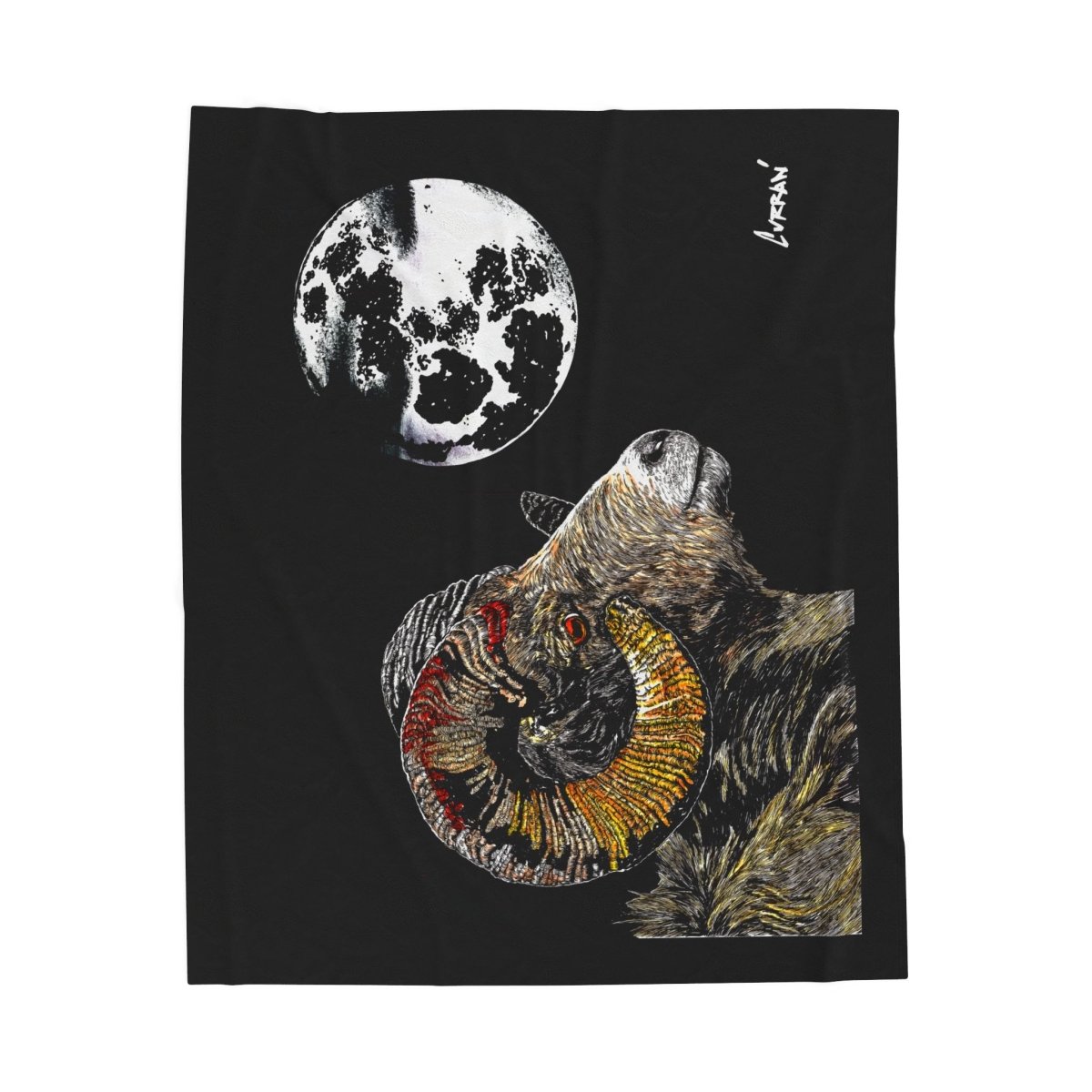 Moonlit Ram Plush Blanket - Cozy Wildlife Decor - Curran Artworks