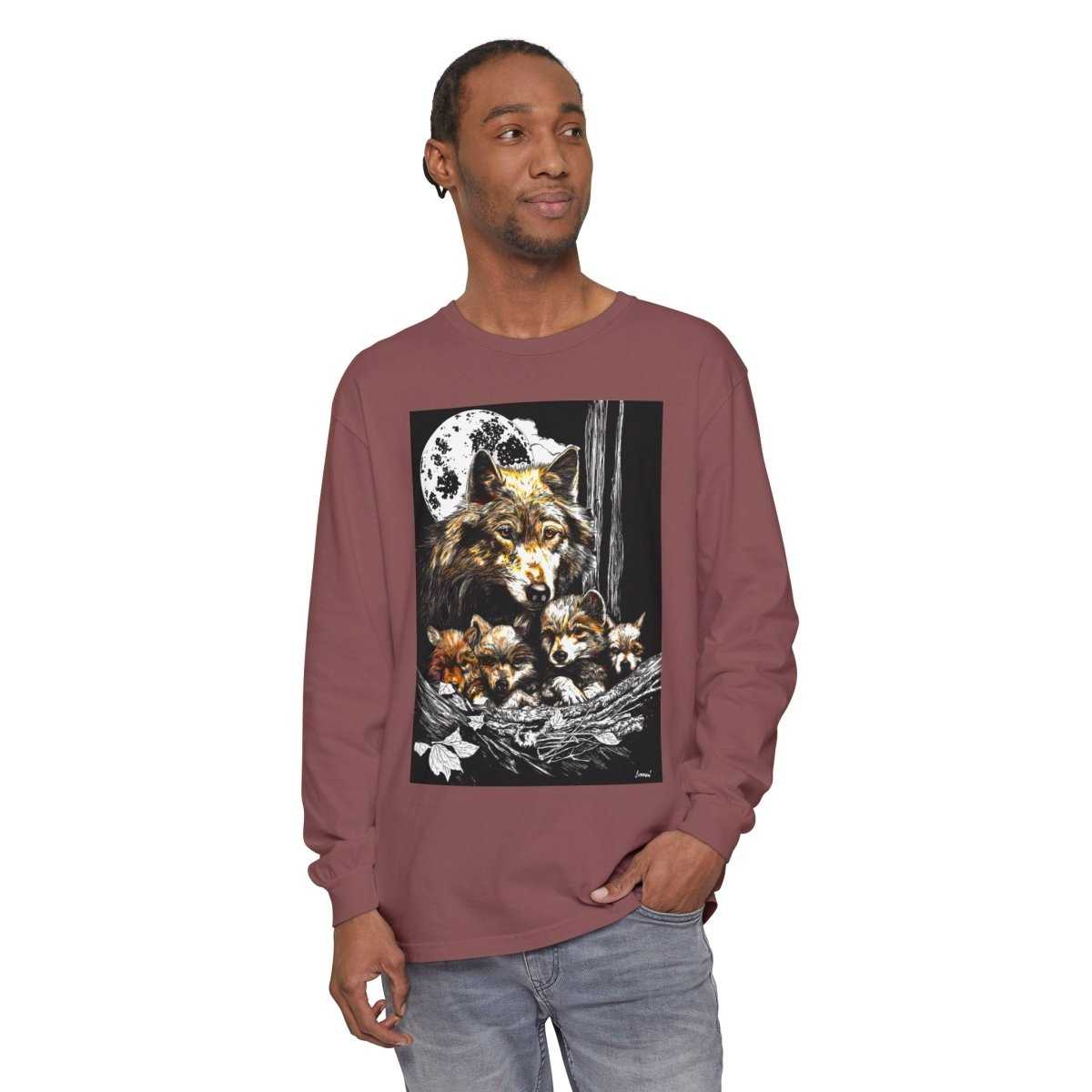 Wolf Family Long Sleeve Tee - Unisex Garment-Dyed T-Shirt