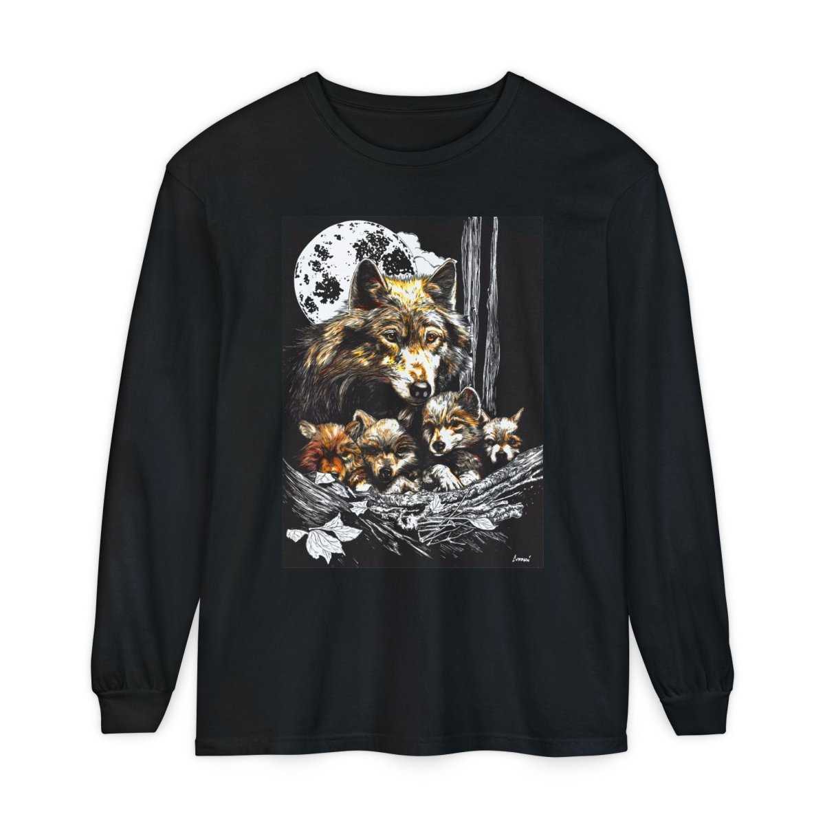 Wolf Family Long Sleeve Tee - Unisex Garment-Dyed T-Shirt