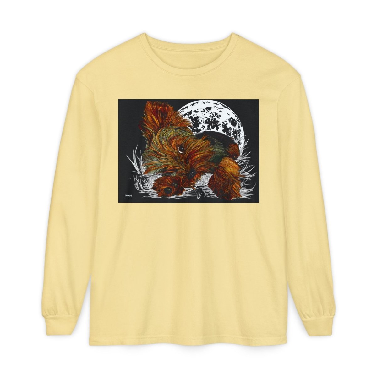 Moonlit Yorkie Terrier Long Sleeve T-Shirt - Perfect for Pet Lovers - Curran Artworks