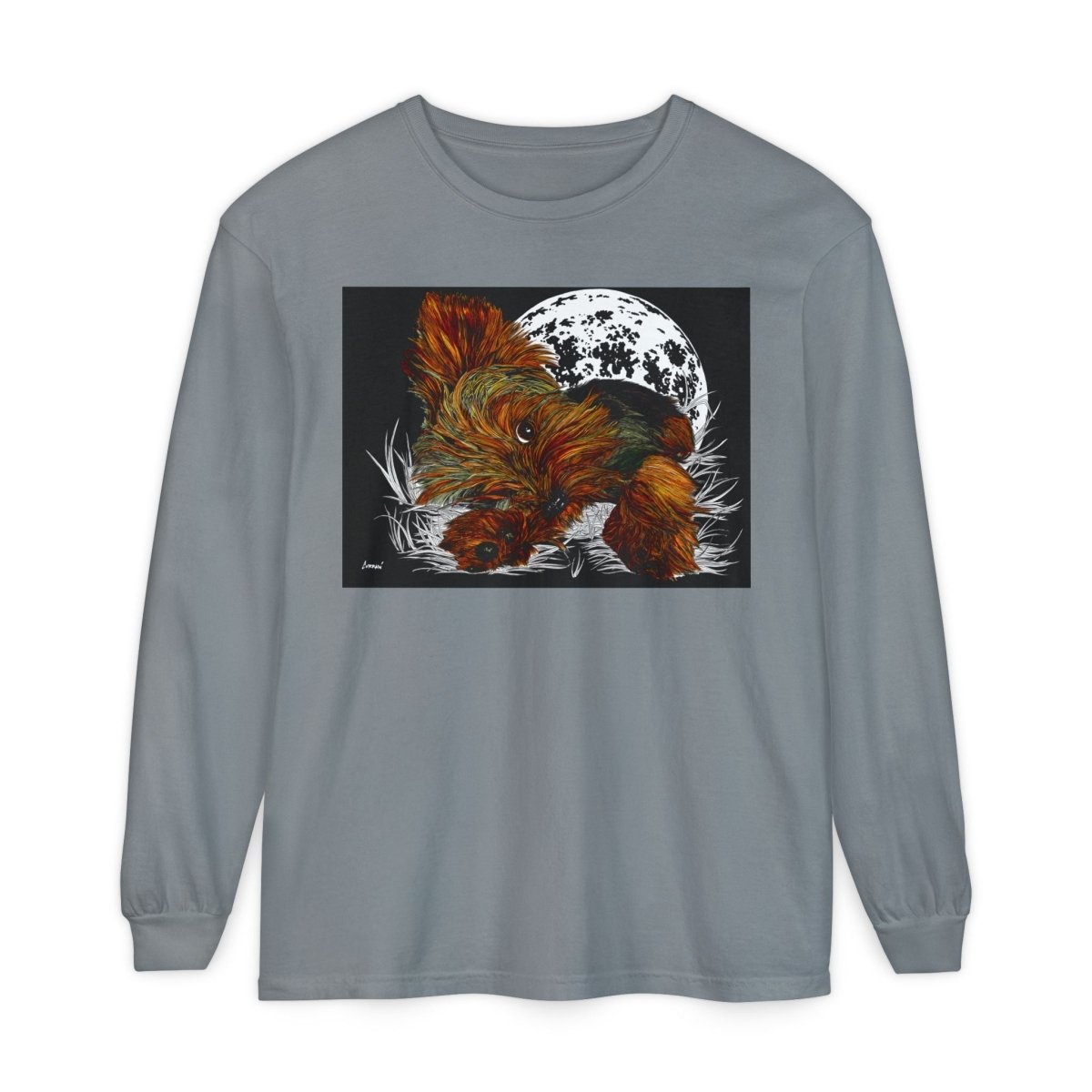 Moonlit Yorkie Terrier Long Sleeve T-Shirt - Perfect for Pet Lovers - Curran Artworks