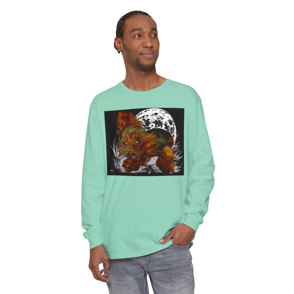 Moonlit Yorkie Terrier Long Sleeve T-Shirt - Perfect for Pet Lovers - Curran Artworks
