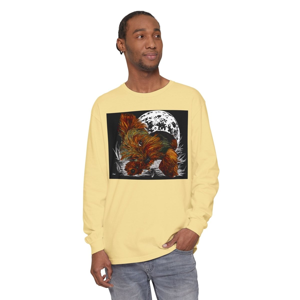 Moonlit Yorkie Terrier Long Sleeve T-Shirt - Perfect for Pet Lovers - Curran Artworks