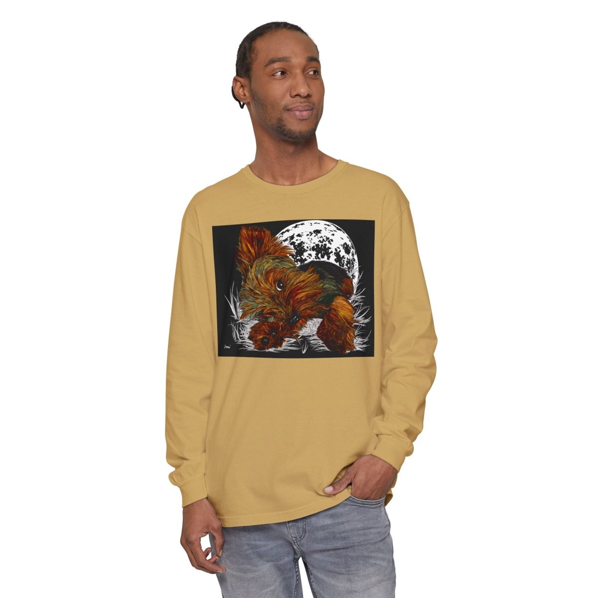 Moonlit Yorkie Terrier Long Sleeve T-Shirt - Perfect for Pet Lovers - Curran Artworks
