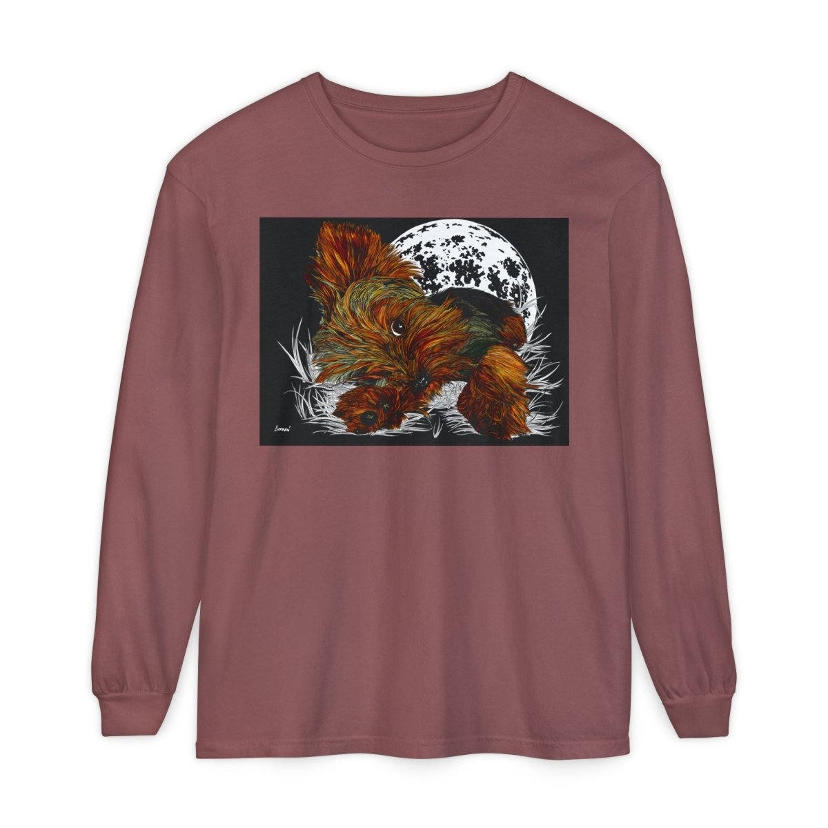 Moonlit Yorkie Terrier Long Sleeve T-Shirt - Perfect for Pet Lovers - Curran Artworks