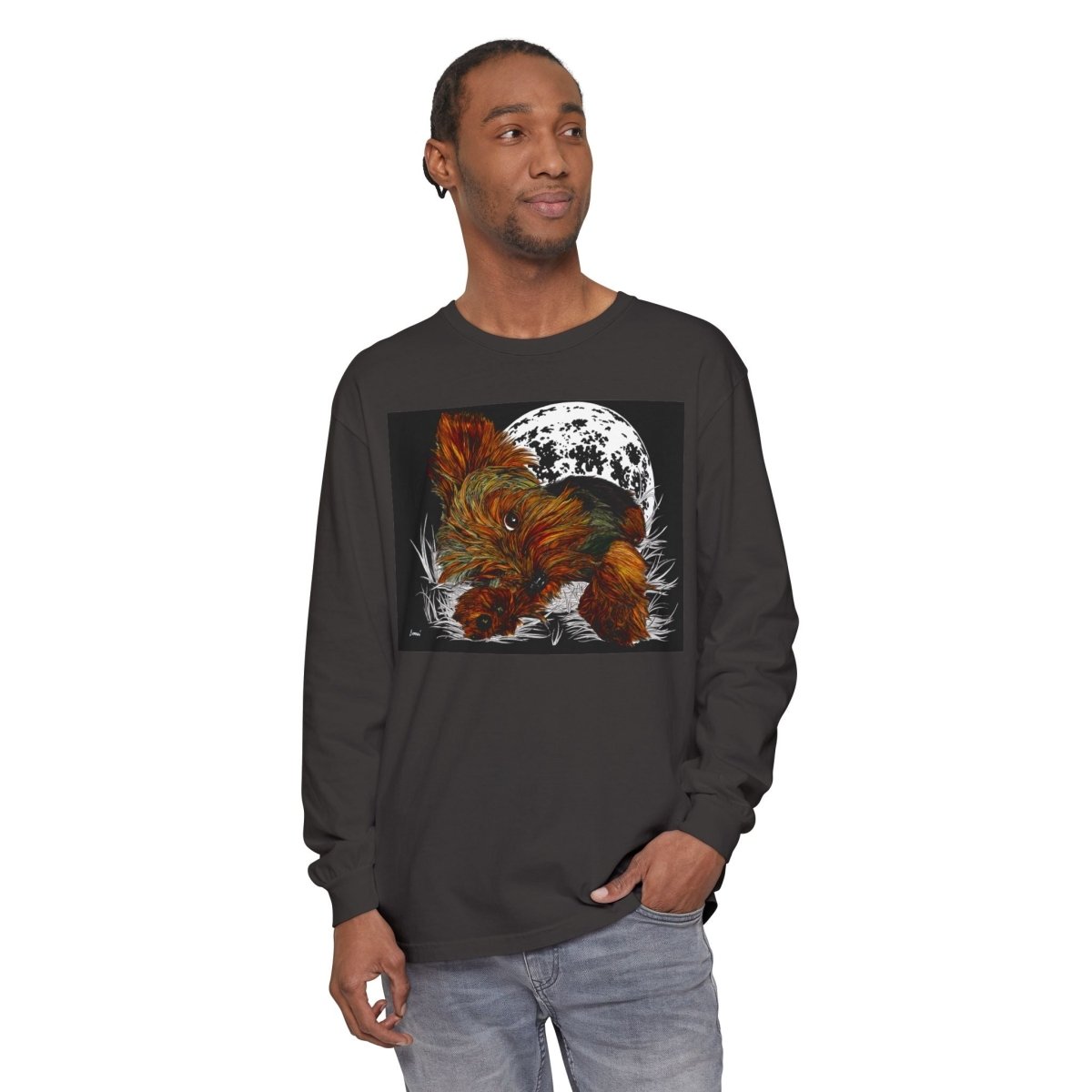 Moonlit Yorkie Terrier Long Sleeve T-Shirt - Perfect for Pet Lovers - Curran Artworks