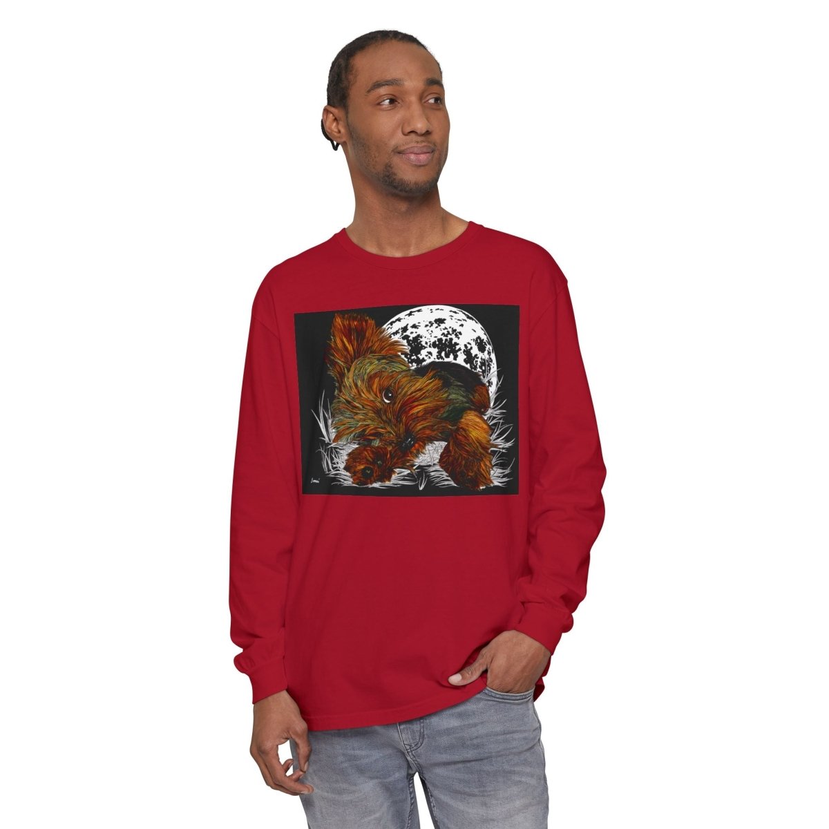 Moonlit Yorkie Terrier Long Sleeve T-Shirt - Perfect for Pet Lovers - Curran Artworks