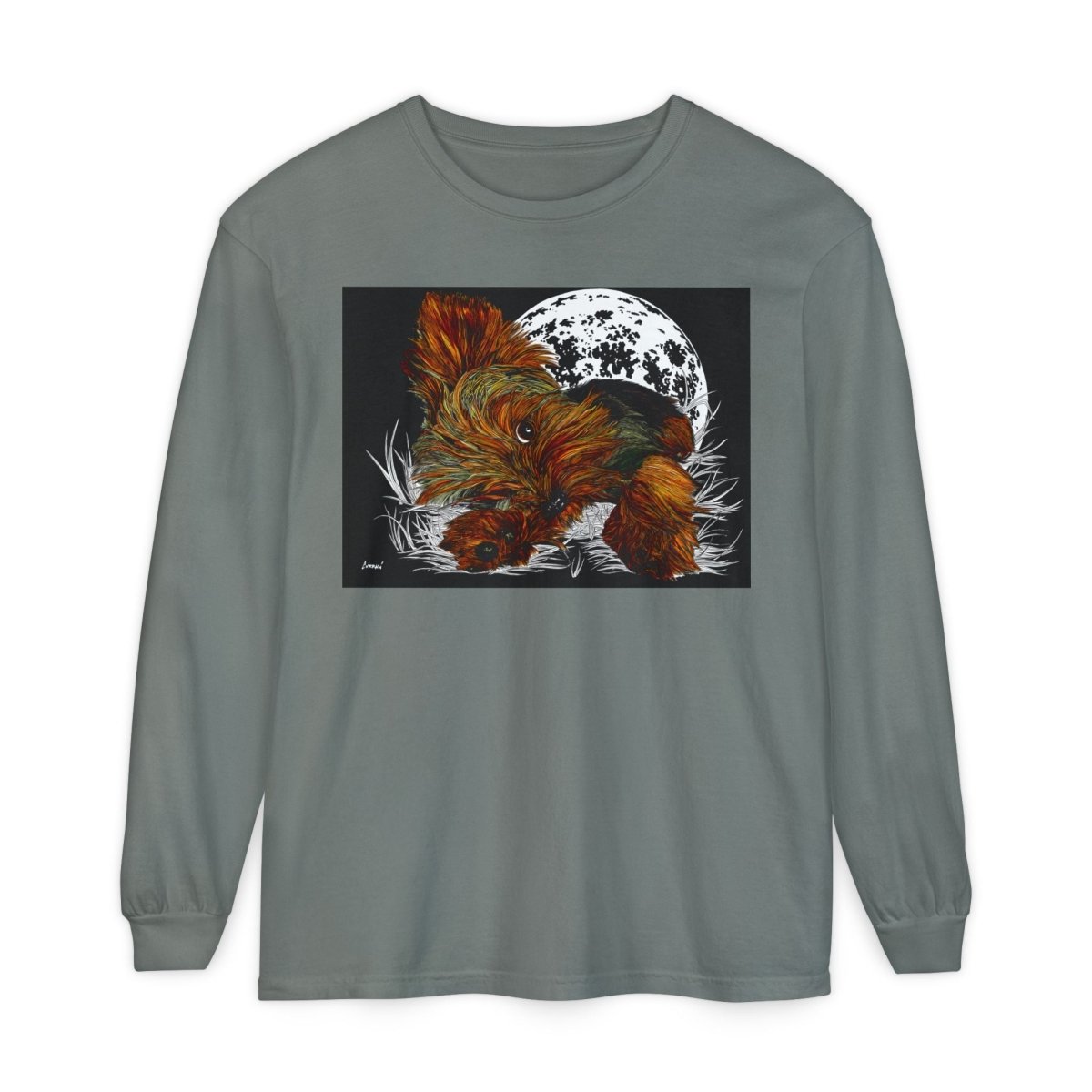 Moonlit Yorkie Terrier Long Sleeve T-Shirt - Perfect for Pet Lovers - Curran Artworks