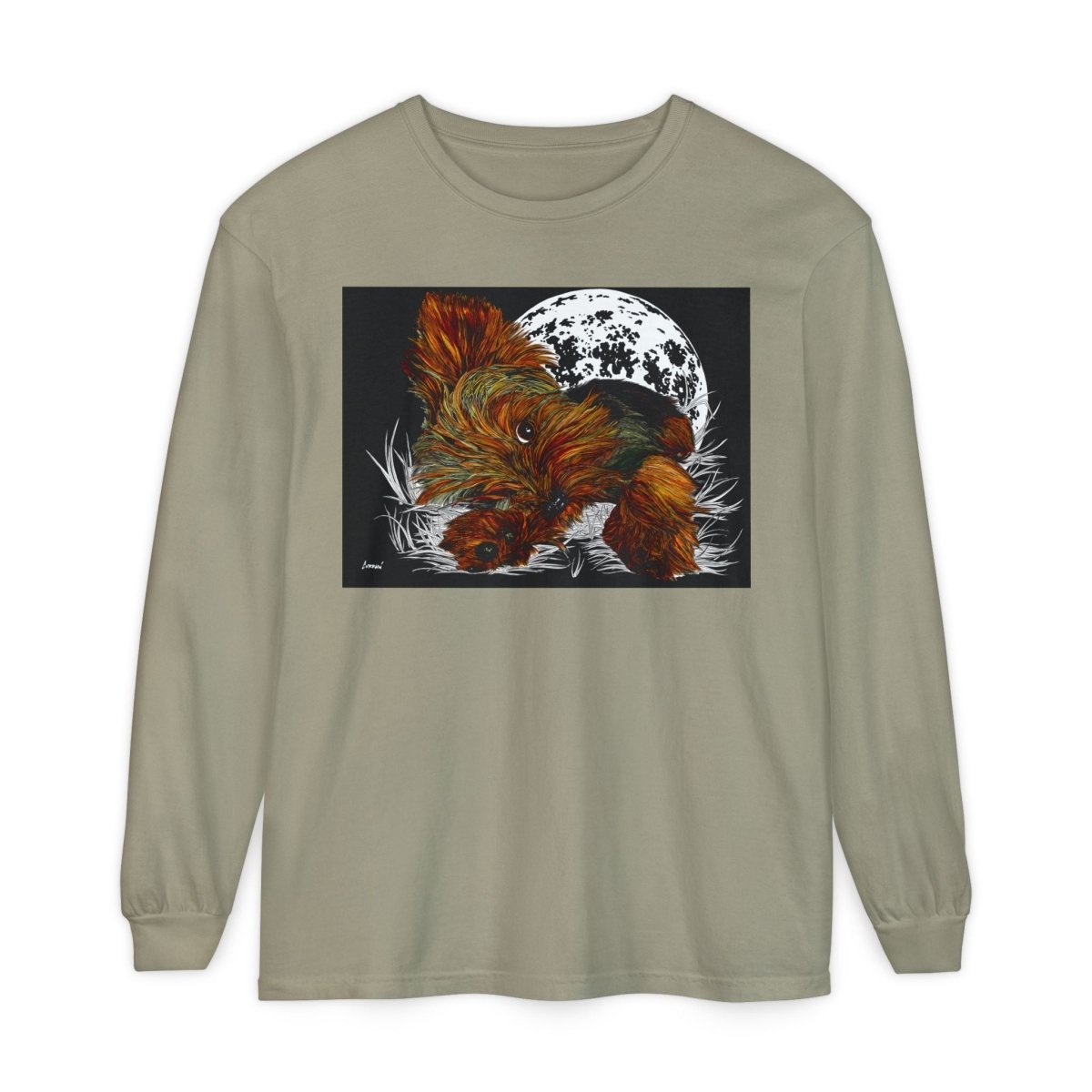 Moonlit Yorkie Terrier Long Sleeve T-Shirt - Perfect for Pet Lovers - Curran Artworks