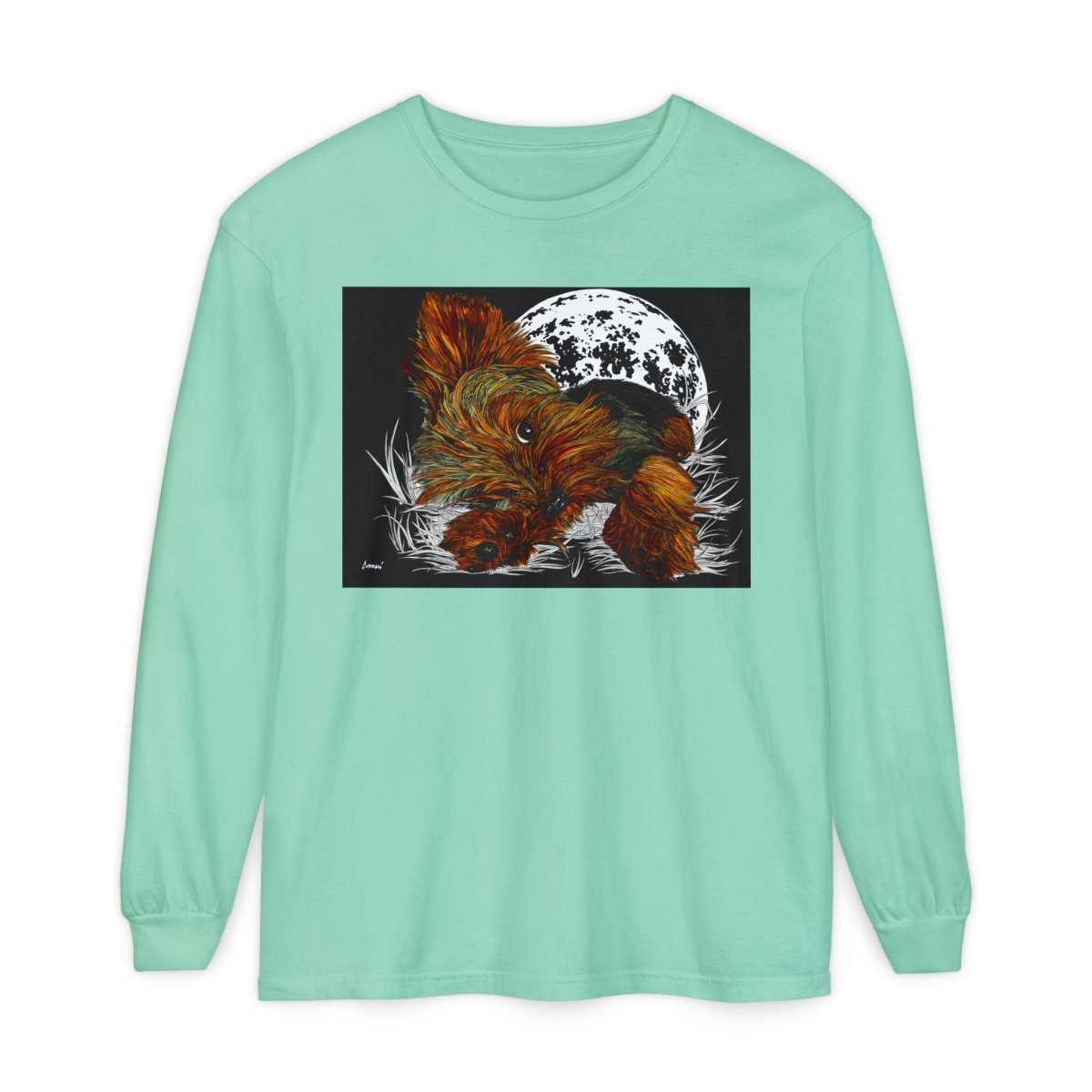 Moonlit Yorkie Terrier Long Sleeve T-Shirt - Perfect for Pet Lovers - Curran Artworks