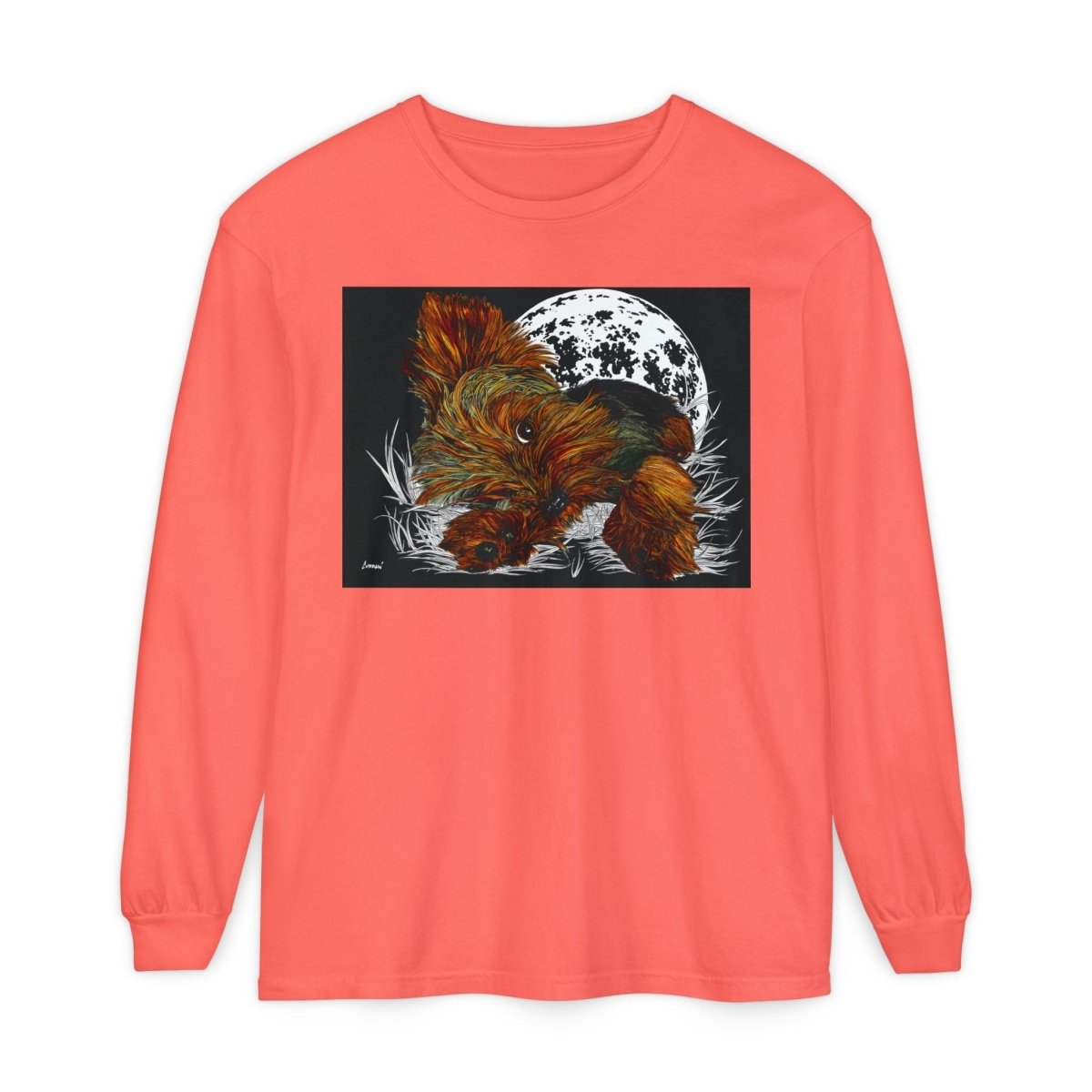 Moonlit Yorkie Terrier Long Sleeve T-Shirt - Perfect for Pet Lovers - Curran Artworks