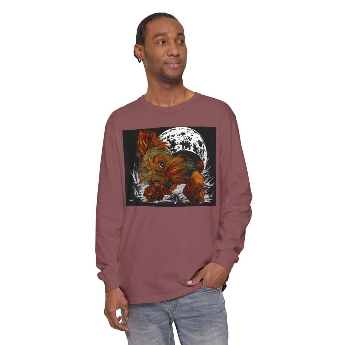 Moonlit Yorkie Terrier Long Sleeve T-Shirt - Perfect for Pet Lovers - Curran Artworks