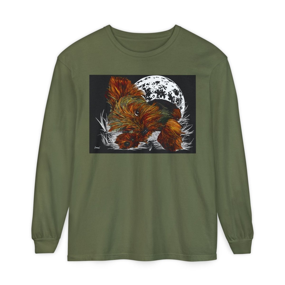 Moonlit Yorkie Terrier Long Sleeve T-Shirt - Perfect for Pet Lovers - Curran Artworks