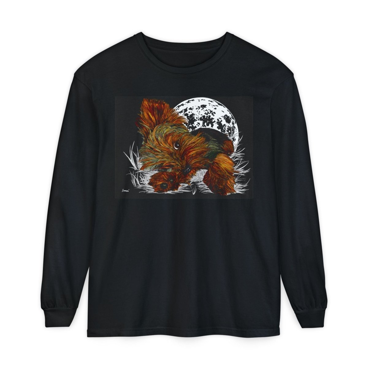 Moonlit Yorkie Terrier Long Sleeve T-Shirt - Perfect for Pet Lovers - Curran Artworks