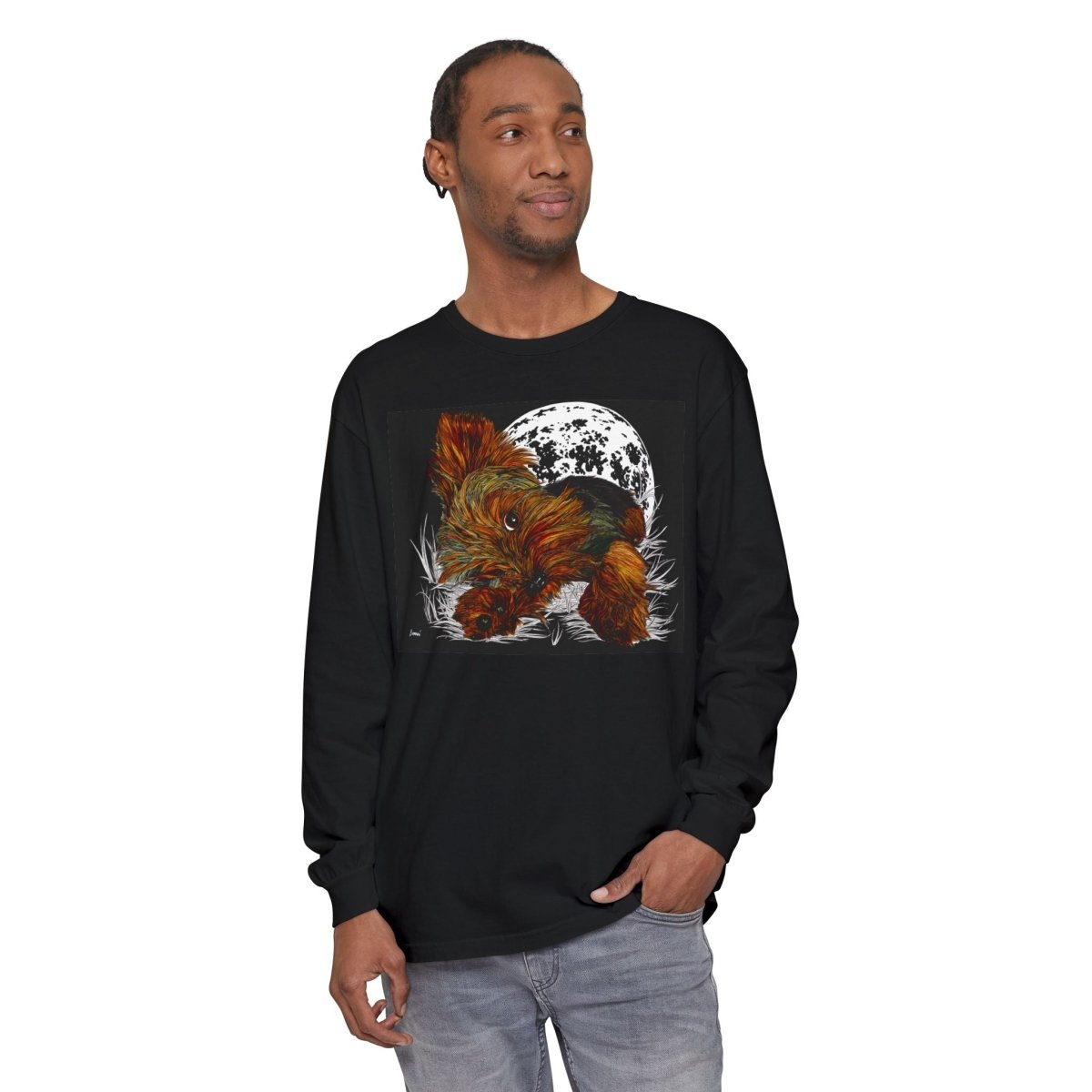 Moonlit Yorkie Terrier Long Sleeve T-Shirt - Perfect for Pet Lovers - Curran Artworks
