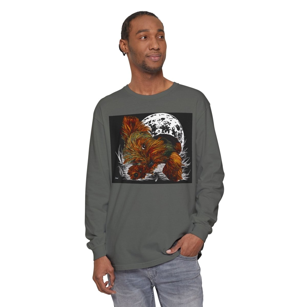 Moonlit Yorkie Terrier Long Sleeve T-Shirt - Perfect for Pet Lovers - Curran Artworks