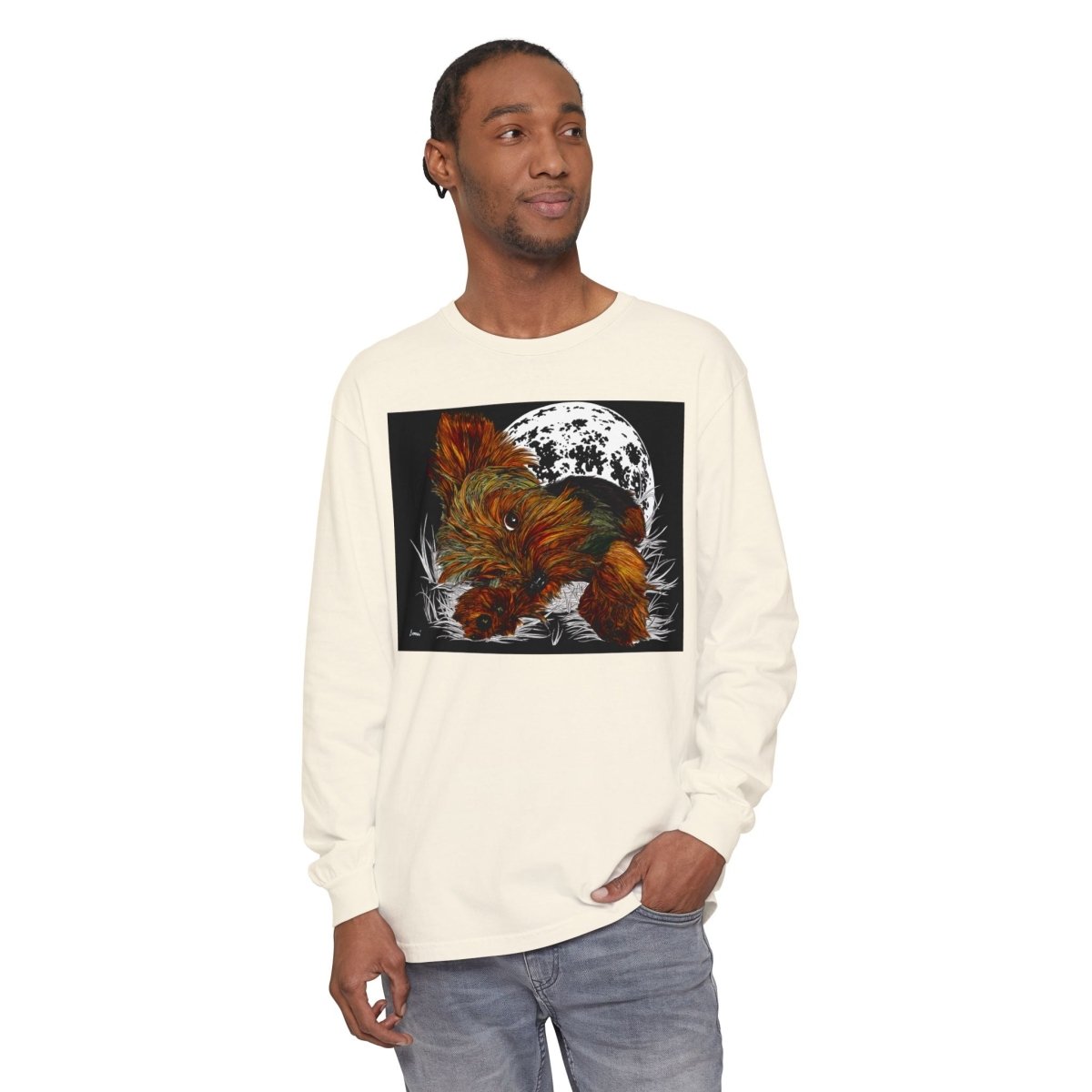 Moonlit Yorkie Terrier Long Sleeve T-Shirt - Perfect for Pet Lovers - Curran Artworks
