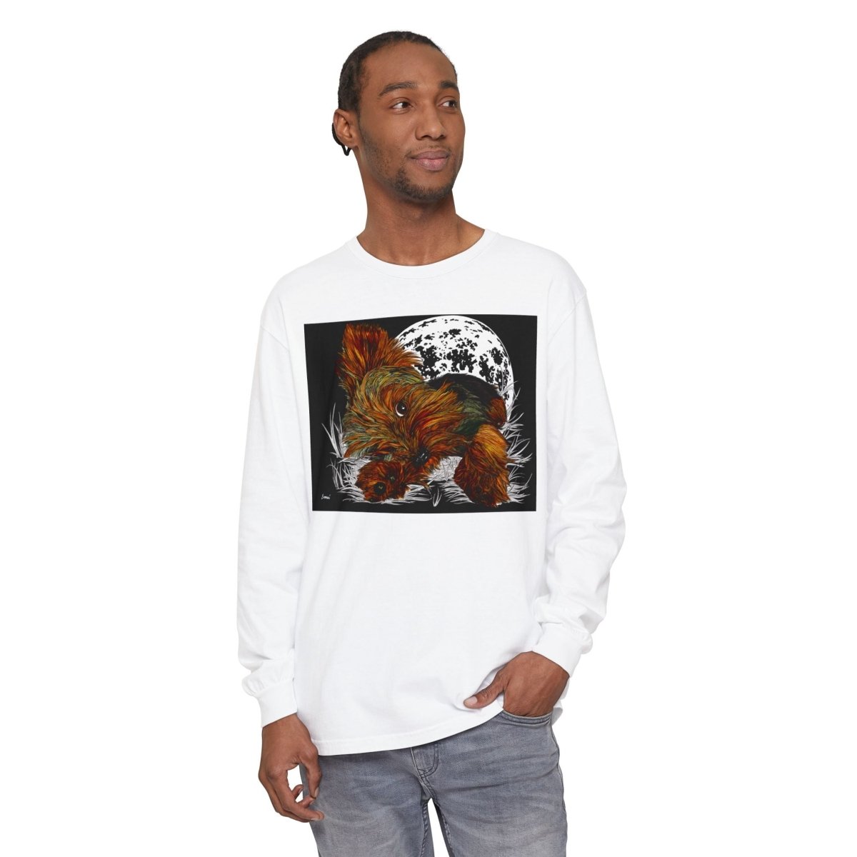 Moonlit Yorkie Terrier Long Sleeve T-Shirt - Perfect for Pet Lovers - Curran Artworks