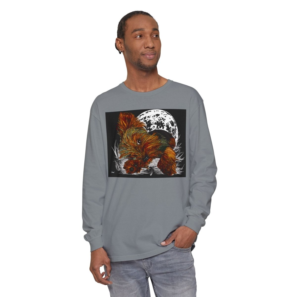 Moonlit Yorkie Terrier Long Sleeve T-Shirt - Perfect for Pet Lovers - Curran Artworks