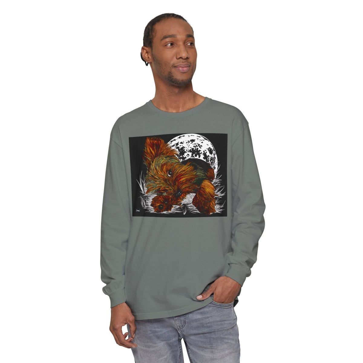 Moonlit Yorkie Terrier Long Sleeve T-Shirt - Perfect for Pet Lovers - Curran Artworks