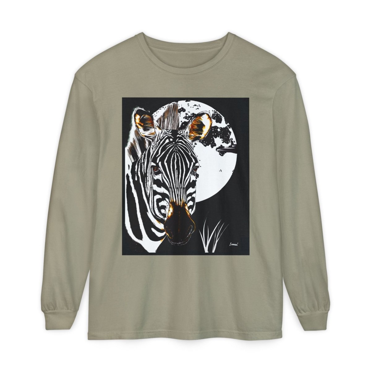 Moonlit Zebra Long Sleeve T-Shirt | Unisex Graphic Tee - Curran Artworks
