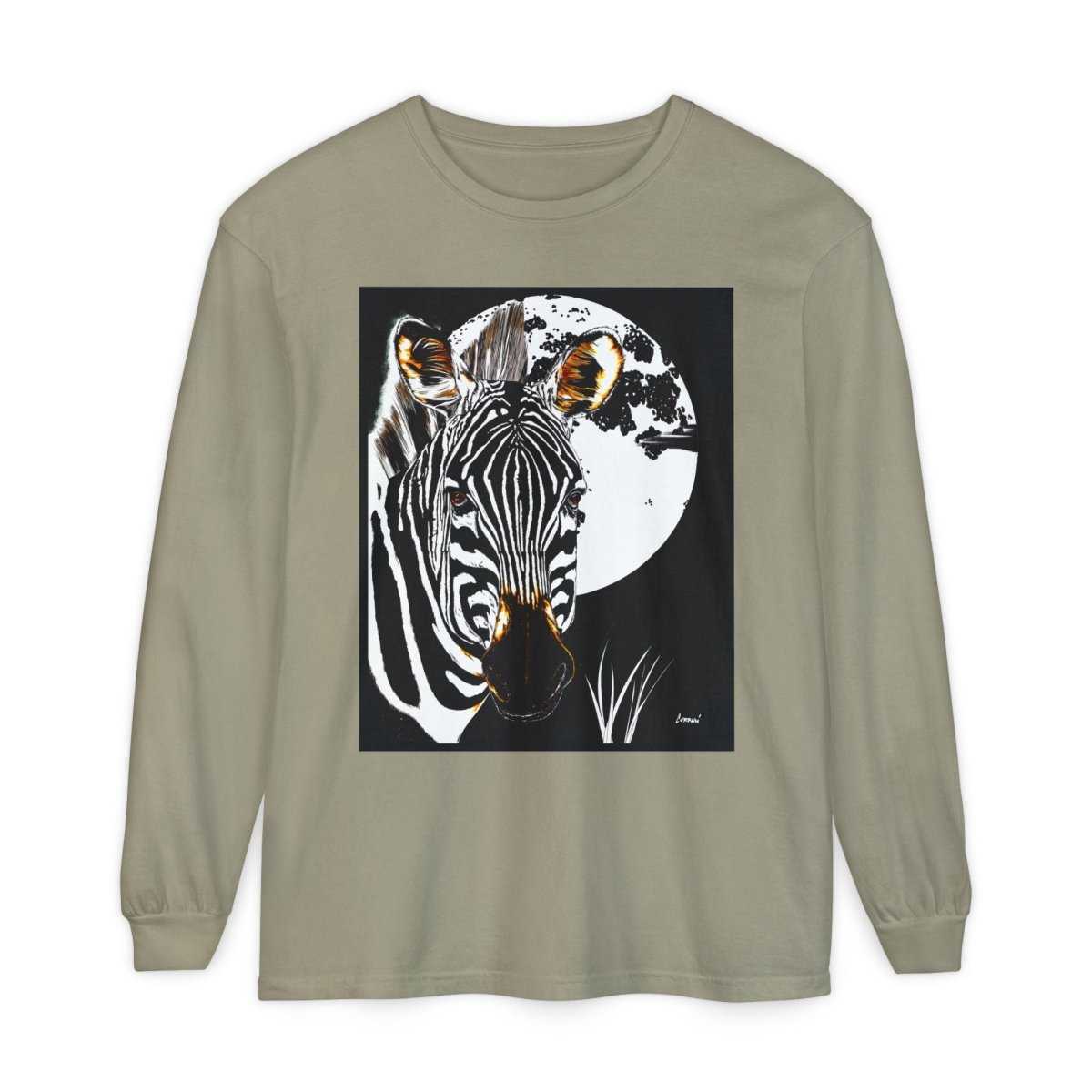 Moonlit Zebra Long Sleeve T-Shirt | Unisex Graphic Tee - Curran Artworks