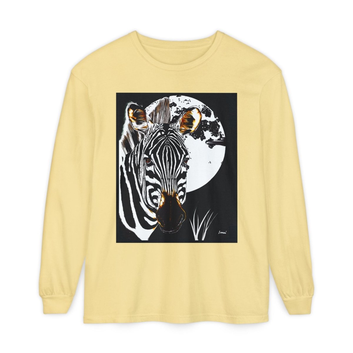 Moonlit Zebra Long Sleeve T-Shirt | Unisex Graphic Tee - Curran Artworks