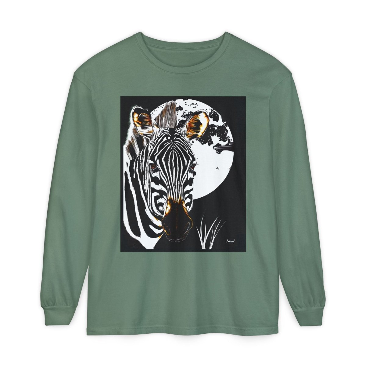 Moonlit Zebra Long Sleeve T-Shirt | Unisex Graphic Tee - Curran Artworks