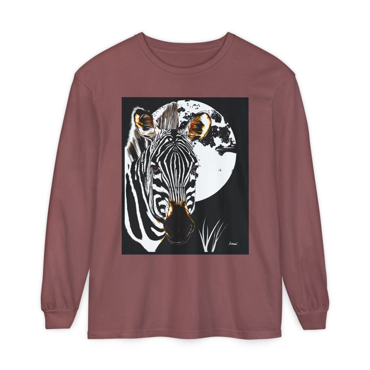 Moonlit Zebra Long Sleeve T-Shirt | Unisex Graphic Tee - Curran Artworks