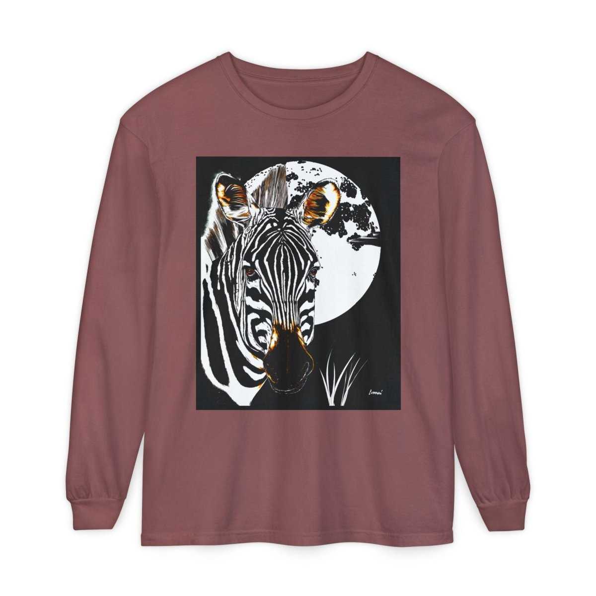 Moonlit Zebra Long Sleeve T-Shirt | Unisex Graphic Tee - Curran Artworks